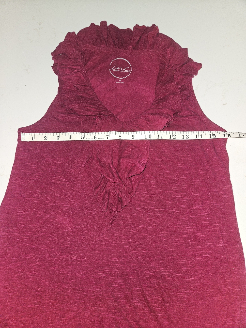 INC International Concepts Sleeveless Ruffle V-Neck Top - Raspberry - Picture 3 of 5
